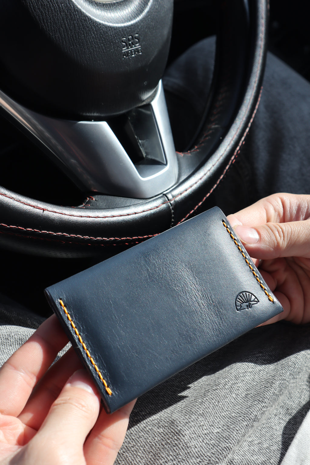 Minimalist Navy Leather Card Sleeve