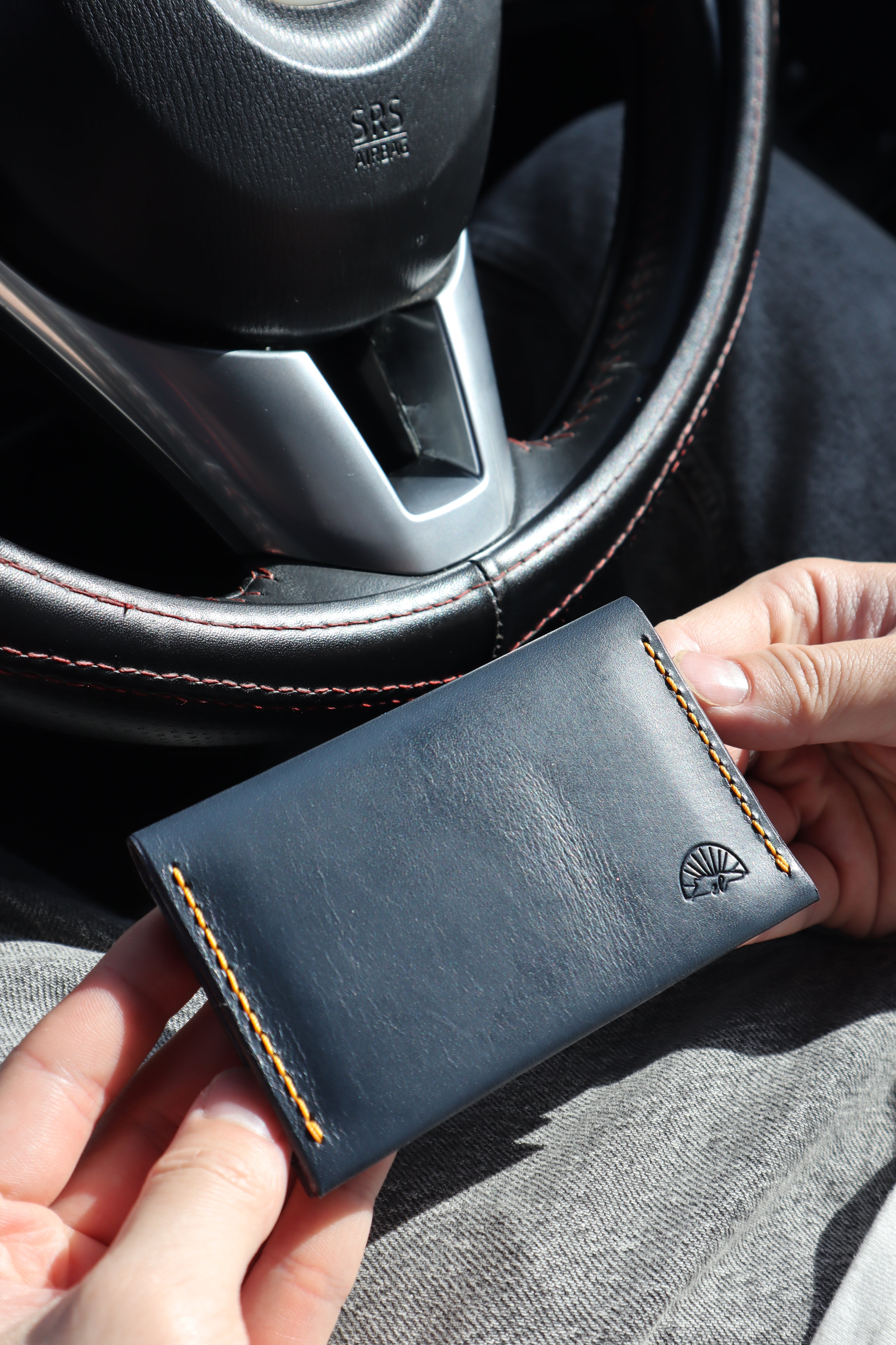 Minimalist Navy Leather Card Sleeve